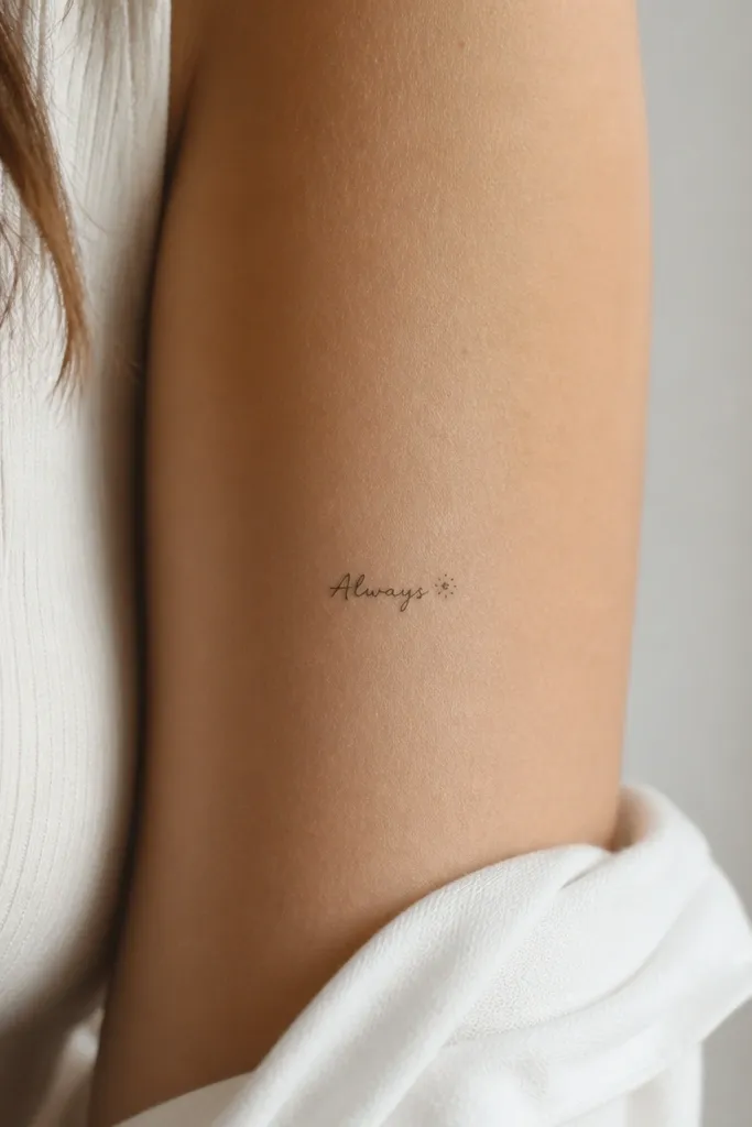 The word "Always" in very small cursive, centered. To the right of the final s is a tiny five-point star made from a dot-work style, with each point a small solid dot. The ink is dark gray-black.
