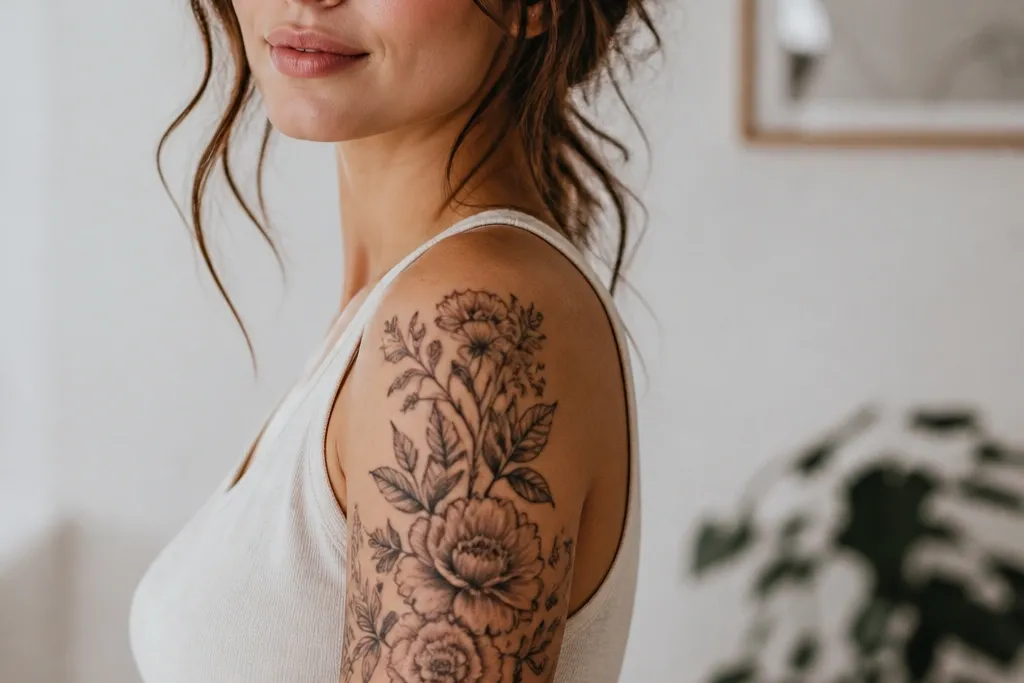 Beginner-friendly half sleeve upper arm tattoos for women