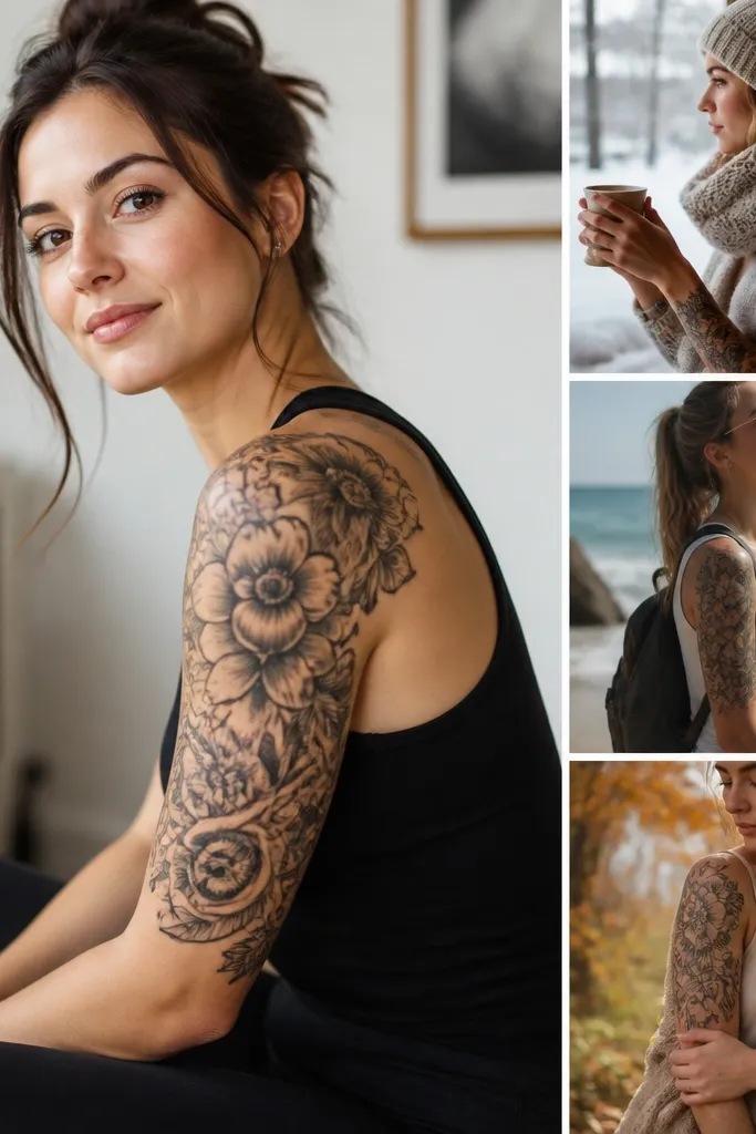 Year-round planning tips for upper arm sleeve tattoos for women