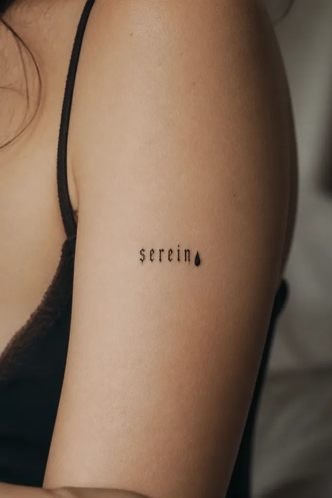 A small gothic-style name in black ink with sharp edges, followed by a single teardrop-shaped dot at the end. The letters are thin with tight spacing, and the dot is slightly darker than the letters.