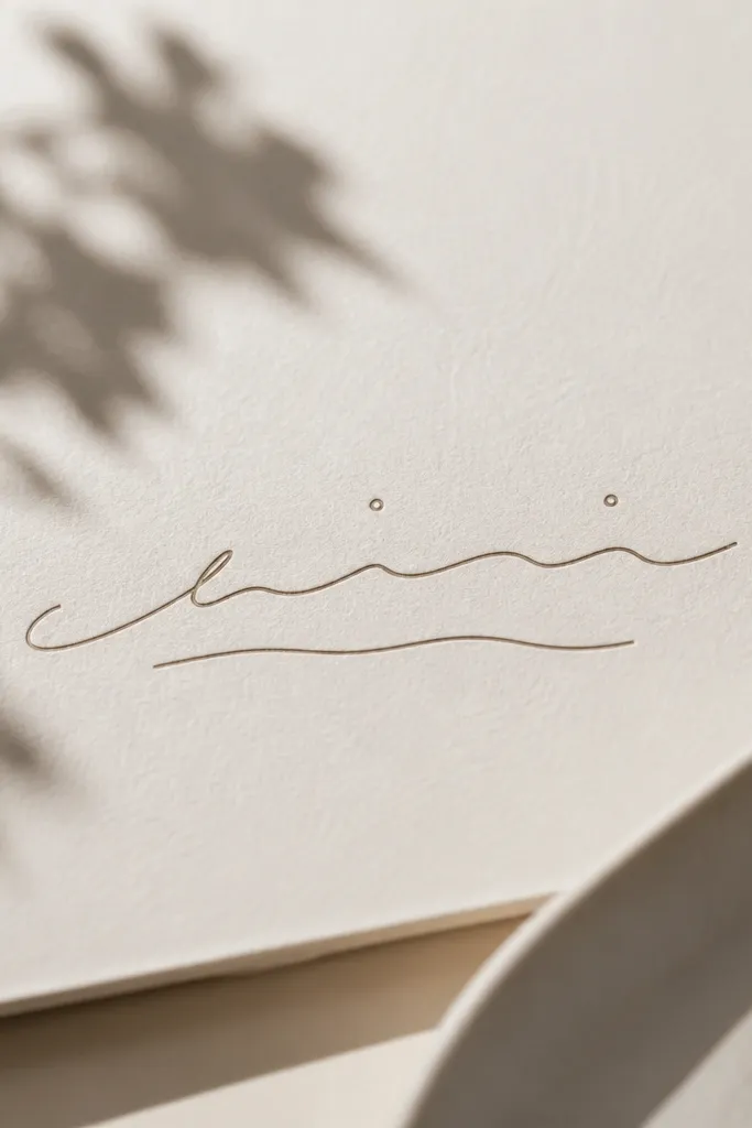A compact name in thin script with a single wavy baseline beneath it. Two small circular dots sit above the name, one near the middle and one near the end.